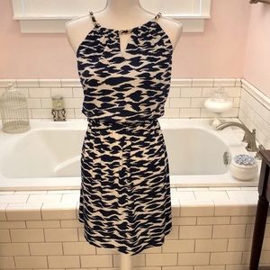Laundry byShelli Segal navy white with gold chain embellished halter dress XL